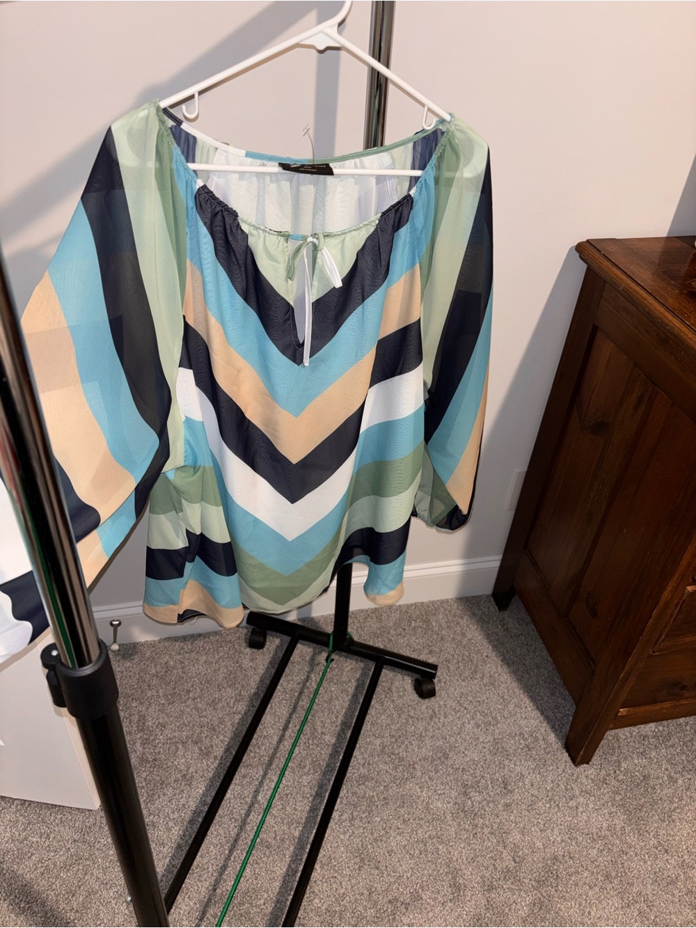 Lane Bryant Striped Chevron Peasant Top in Blue & Green